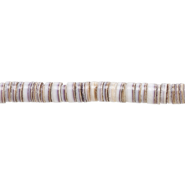 Bead, tiger cowrie shell (natural), 4-5mm hand-cut heishi, Mohs hardness 3-1/2. Sold per 24-inch strand. image number 0