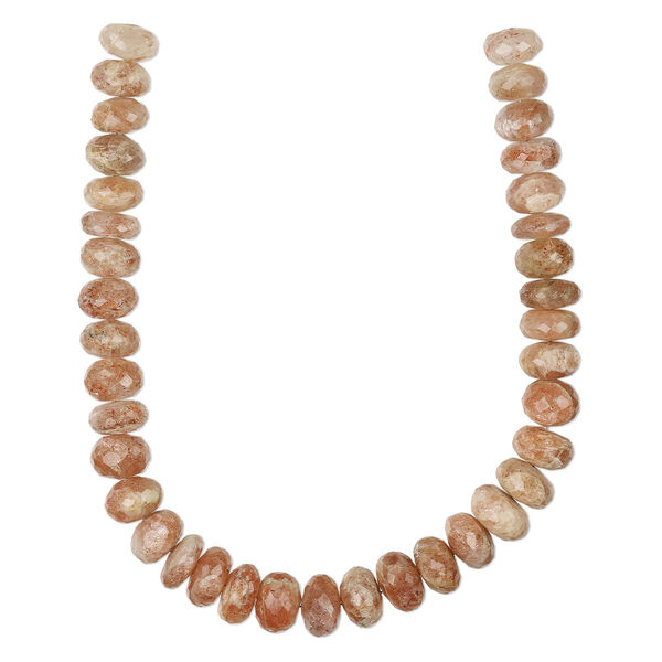 Bead, sunstone (natural), shaded, 9x5mm-11x8mm hand-cut faceted rondelle, B grade, Mohs hardness 6 to 6-1/2. Sold per 8-inch strand, approximately 25 beads. image number 0