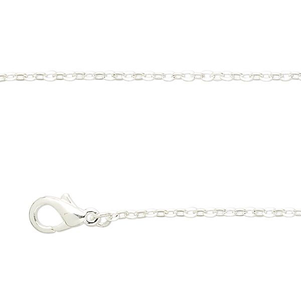 Chain, silver-plated brass, 1.5mm cable, 18 inches with 1-inch extender chain and lobster claw clasp. Sold per pkg of 4. image number 0