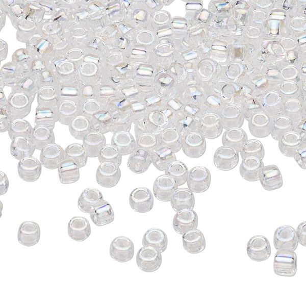 Seed bead, Dyna-Mites™, glass, transparent rainbow clear, #6 round. Sold per 40-gram pkg. image number 0