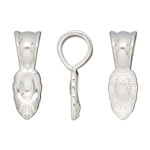 Bail, glue-on, silver-finished "pewter" (zinc-based alloy), 25.5x8.5mm leaf with 15x8.5mm pad. Sold per pkg of 10.