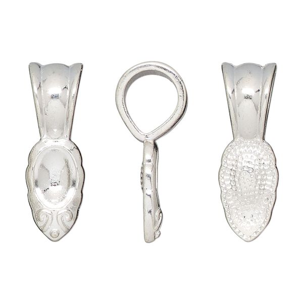 Bail, glue-on, silver-finished "pewter" (zinc-based alloy), 25.5x8.5mm leaf with 15x8.5mm pad. Sold per pkg of 10. image number 0