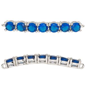 Focal, cubic zirconia and silver-plated brass, sapphire, 40x5mm curved rectangle. Sold individually.