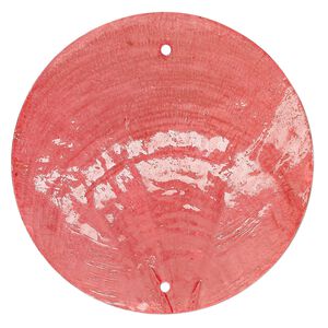 Wind chime component capiz shell 20pk 50mm double-drilled flat round, translucent red dyed