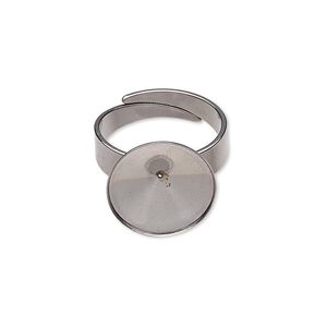 Ring, Almost Instant Jewelry®, stainless steel, 14.5mm wide with 14mm rivoli setting, adjustable from size 5-9. Sold per pkg of 2.