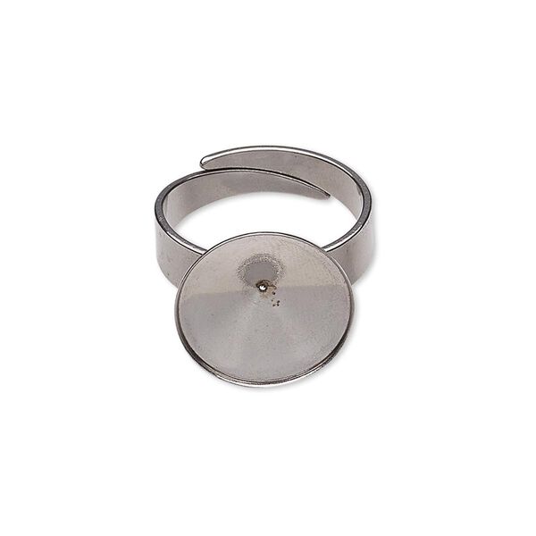 Ring, Almost Instant Jewelry®, stainless steel, 14.5mm wide with 14mm rivoli setting, adjustable from size 5-9. Sold per pkg of 2. image number 0