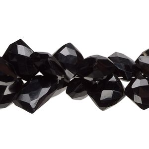 Black onyx 1pkg1, hand-cut corner-drilled faceted puffed square bead 8 inch graduated 8x7mm-15x9mm