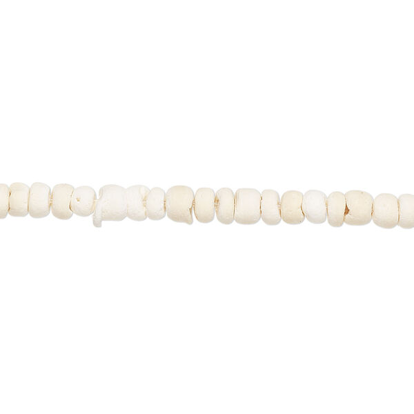Bead, wood (bleached / waxed), white, 3x1.5mm-3.5x3mm hand-cut rondelle with 0.7mm hole. Sold per pkg of (2) 15" to 16" strands. image number 0