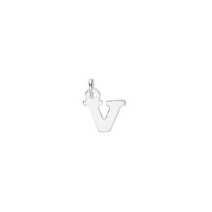 Charm, sterling silver, 8x7mm block alphabet letter "V." Sold individually.