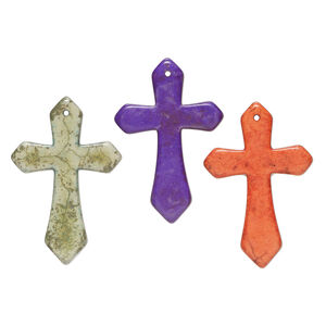 "Turquoise" 1pkg3, top-drilled cross focal mix mixed colors 43x28mm-44x30mm