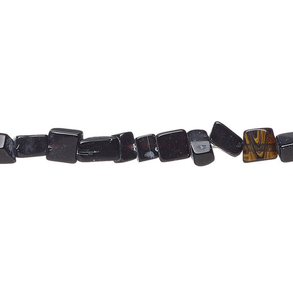 Bead, glass, opaque black, small chip and small to medium pebble. Sold per 15-inch strand. image number 0