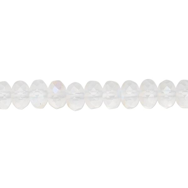 Bead, Czech fire-polished glass, matte opal AB, 7x5mm faceted rondelle. Sold per 15-1/2" to 16" strand. image number 0