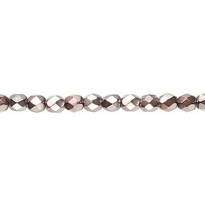 Bead, Czech fire-polished glass, opaque copper carmen, 4mm faceted round. Sold per 15-1/2" to 16" strand.
