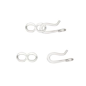 Clasp hook&eye 1pkg100 silver-plated, 10x6mm flat, brass 1-strand