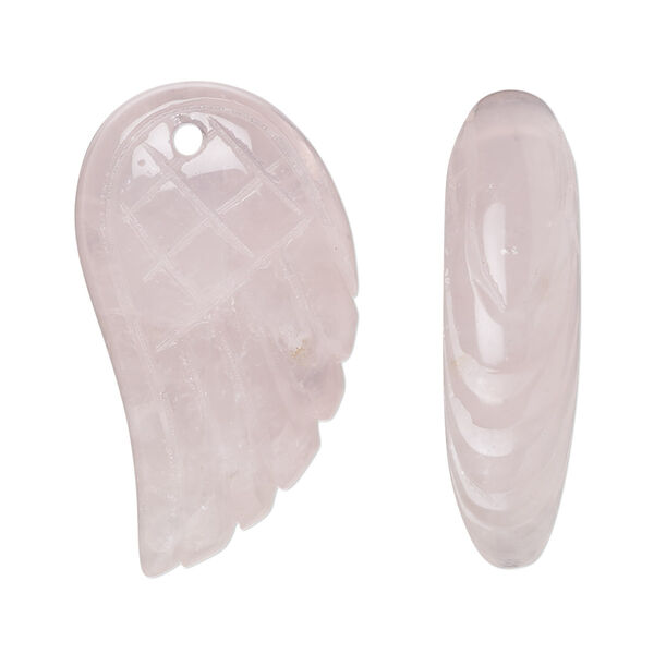 Rose quartz 1pkg1, hand-cut top-drilled 2-sided wing focal natural B grade, 31x17mm-32x19mm image number 0