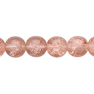 Bead, Czech crackle glass druk, translucent pink, 10mm round. Sold per 15-1/2" to 16" strand.