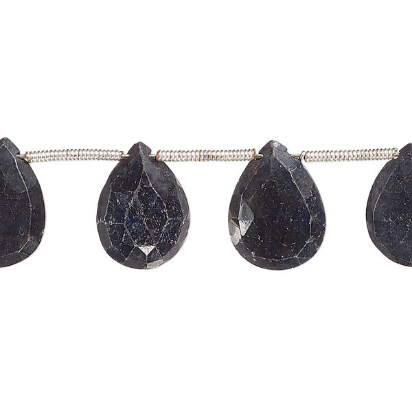 Bead, blue sapphire (dyed), dark, 12x9mm-16x10mm hand-cut top-drilled faceted puffed teardrop, C grade, Mohs hardness 9. Sold per pkg of 15. image number 0