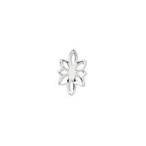 Link, silver-plated brass, 14x9mm flower. Sold per pkg of 100.