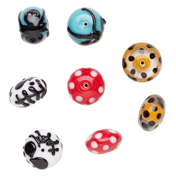 Bead assortment, lampworked glass 1pkg8, multicolored, 17x11-19x12mm rondelle. image number 0