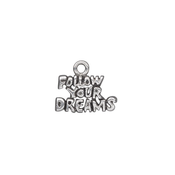 Charm, antiqued pewter (tin-based alloy), 16x9mm single-sided 3-tiered "Follow Your Dreams." Sold per pkg of 2. image number 0