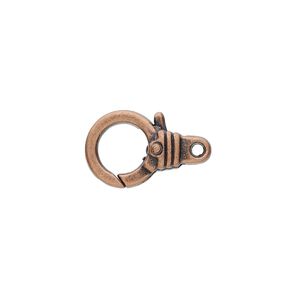 Clasp, lobster claw, antique copper-plated "pewter" (zinc-based alloy), 18.5x11.5mm with double-sided ribbed design. Sold per pkg of 8.