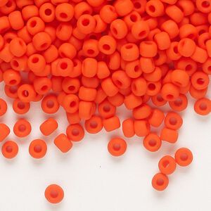 Seed bead, Dyna-Mites™, glass, opaque matte dark orange, #6 round. Sold per 40-gram pkg.
