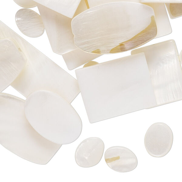 Bead mix, bleufer shell and mother-of-pearl shell (natural), mixed colors, 8x2mm-28x20mm mixed shape, Mohs hardness 3-1/2. Sold per 50-gram pkg, approximately 30-60 beads. image number 0