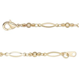 Chain 1pkg1 oval & link, 3mm open / 2.5mm ball / lobster claw clasp, gold-finished brass 18 inch