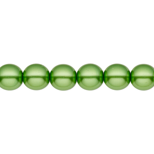 Bead, Czech pearl-coated glass druk, opaque green, 8mm round. Sold per 15-1/2" to 16" strand. image number 0