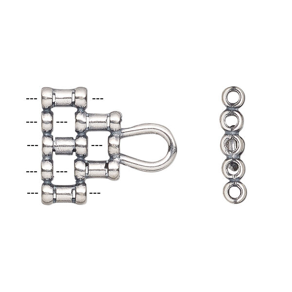 Crimp end, JBB Findings, antiqued sterling silver, 17x16mm 5-strand, 1.3mm inside diameter. Sold per pkg of 2. image number 0