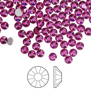 Flat back 144pk fuchsia foil back, Preciosa Viva 12® Czech crystal rhinestone 3.8-4mm chaton rose round SS16