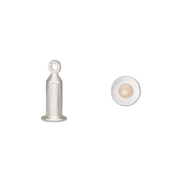 Bead pin, silver-plated brass, 11x6mm with 8x4mm tube and 6.1mm round head with loop, fits beads with 4.2-6mm hole. Sold per pkg of 4. image number 0