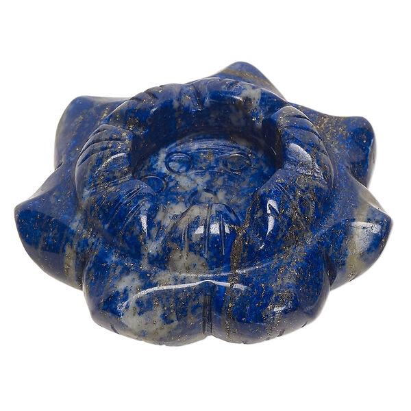 Candle taper holder, lapis lazuli (natural), 48x18mm-52x22mm hand-cut lotus, B grade, Mohs hardness 5 to 6. Sold individually. image number 0