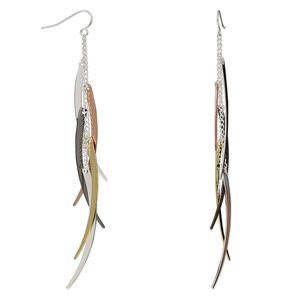 Earring, Everyday Jewelry, silver- / gold- / copper- / gunmetal-plated brass, 4-1/4 inches with 50x10mm flat curved line and fishhook ear wire. Sold per pair.