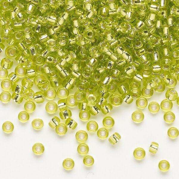 Seed bead, Miyuki, glass, pkg/50g, #8 rocaille, transparent silver-lined chartreuse (RR-14). image number 0