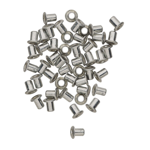Eyelet, nickel-plated brass, 3.5mm with 3x2.4mm tube and 1.7mm inside diameter, fits 2.5-3.5mm hole. Sold per pkg of 50. image number 0