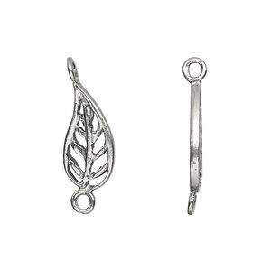Link, JBB Findings, sterling silver, 19x8mm leaf. Sold per pkg of 2.