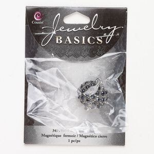 Clasp magnetic 1pkg1, 18mm round, antique silver-finished brass / dark blue glass 1-strand