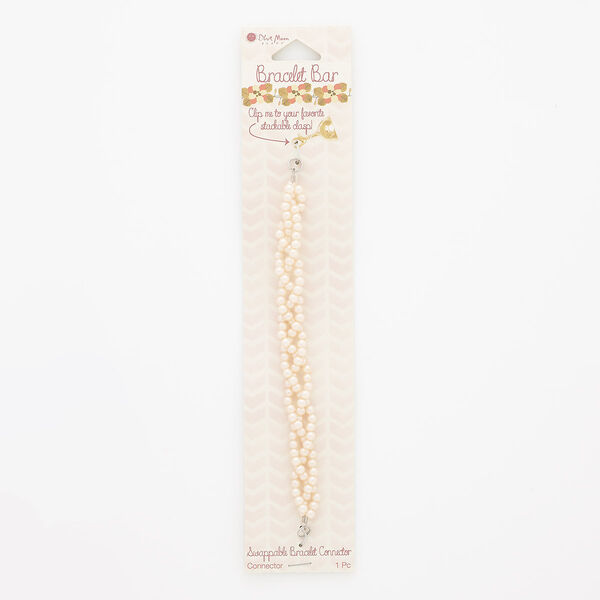 Bracelet component, acrylic pearl and silver-finished steel, pink, 15mm wide braided round, 6 inches. Sold individually. image number 0