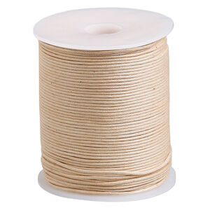 Cord, waxed cotton, natural, 1mm, 20-pound test. Sold per 100-meter spool.