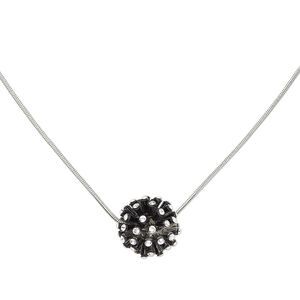 Necklace, crystals / enamel / imitation rhodium-plated "pewter" (zinc-based alloy), crystal clear and black, 17mm round, 16 inches with 3-inch extender chain and lobster claw clasp. Sold individually.