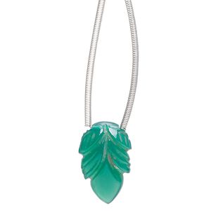 Green onyx 1pkg1, hand-cut top-drilled carved leaf bead 18x12mm
