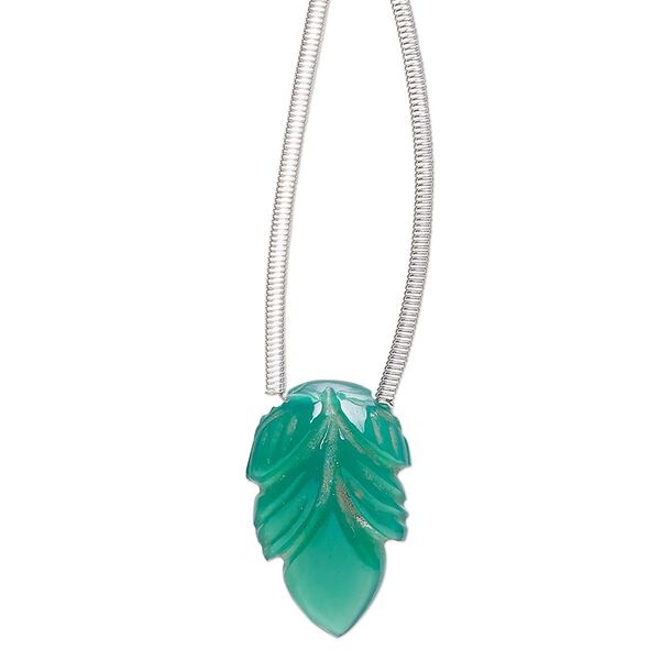 Green onyx 1pkg1, hand-cut top-drilled carved leaf bead 18x12mm image number 0