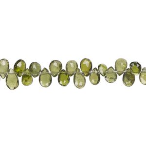 Chrome diopside 1pkg1, hand-cut top-drilled faceted puffed teardrop bead natural 7 inch 4x3mm-6x4mm