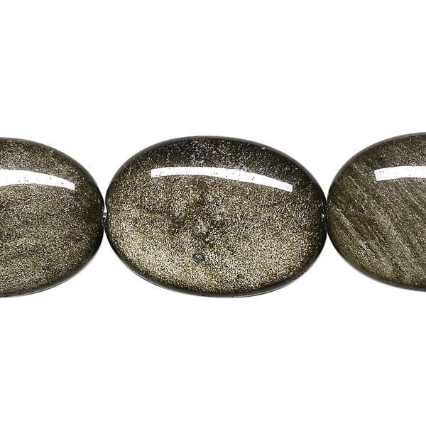 Bead, golden sheen obsidian (natural), 25x18mm flat oval, A grade, Mohs hardness 5 to 5-1/2. Sold per 8-inch strand, approximately 5 beads. image number 0