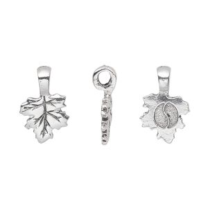 Pewter (tin-based alloy) 1pkg1, glue-on bail / flat leaf base, antique silver-plated 16x11mm / 11x10mm