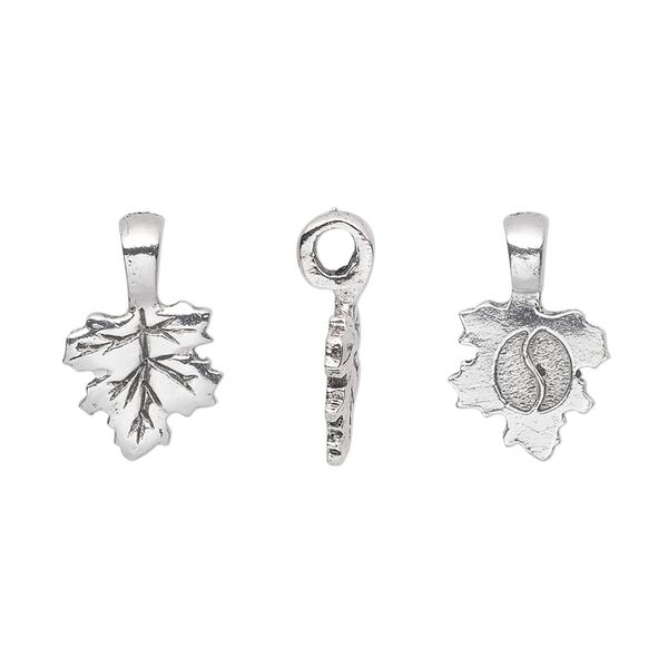 Pewter (tin-based alloy) 1pkg1, glue-on bail / flat leaf base, antique silver-plated 16x11mm / 11x10mm image number 0