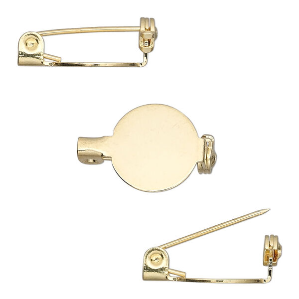 Pin back, gold-plated steel, 1/2 inch round. Sold per pkg of 10. image number 0