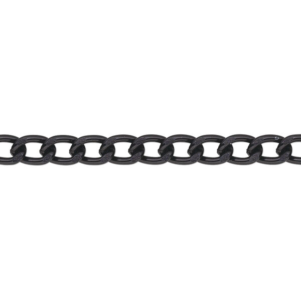 Chain, anodized aluminum, black, 4mm curb. Sold per pkg of 5 feet. image number 0