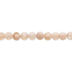 Sunstone 1pkg1, faceted flat round bead natural 15.5 inch 4.9-5.2mm
